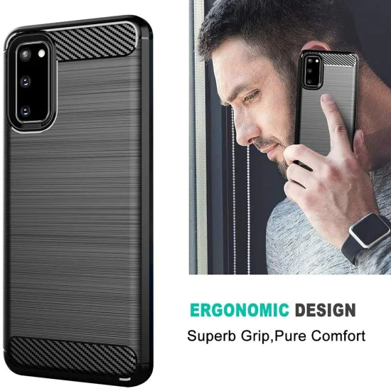 Калъф за Samsung Galaxy S20 4G / S20 5G - Carbon Silicone - Черен