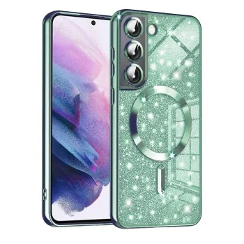 Калъф за Samsung Galaxy S21 FE 5G - Луксозен Glitter MagSafe - Светло зелен