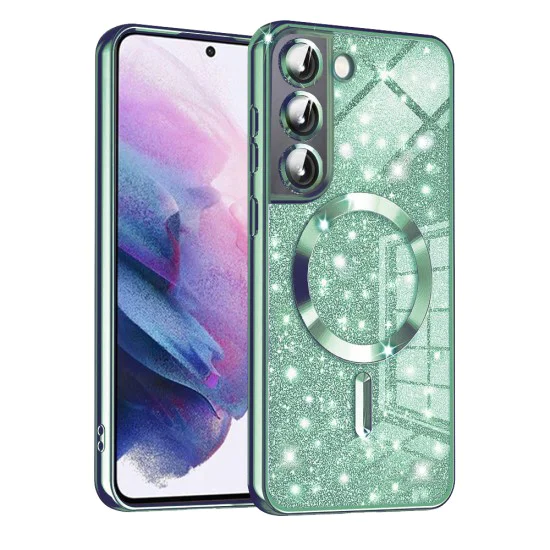 Калъф за Samsung Galaxy S21 FE 5G - Луксозен Glitter MagSafe - Светло зелен