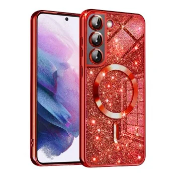 Калъф за Samsung Galaxy S21 FE 5G - Luxury Glitter MagSafe - Червен
