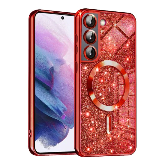 Калъф за Samsung Galaxy S21 FE 5G - Luxury Glitter MagSafe - Червен