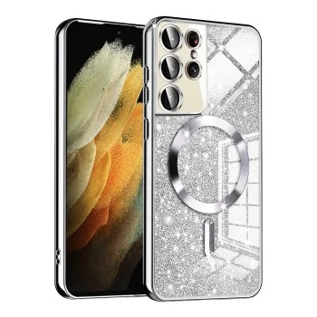 Калъф за Samsung Galaxy S21 Ultra 5G - Луксозен Glitter MagSafe - Сребрист