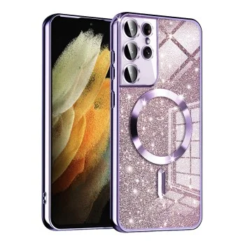 Калъф за Samsung Galaxy S21 Ultra 5G - Луксозен Glitter MagSafe - Светло лилав
