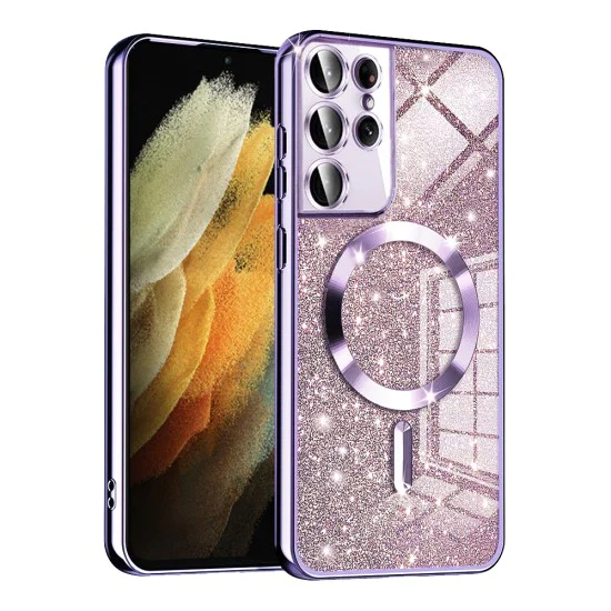 Калъф за Samsung Galaxy S21 Ultra 5G - Луксозен Glitter MagSafe - Светло лилав