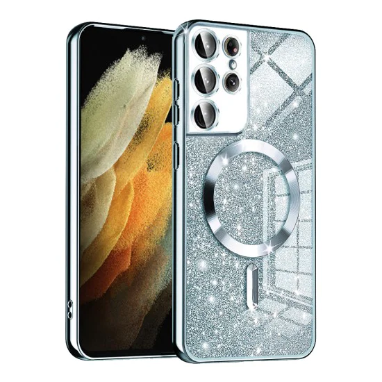 Калъф за Samsung Galaxy S21 Ultra 5G - Луксозен Glitter MagSafe - Светло син