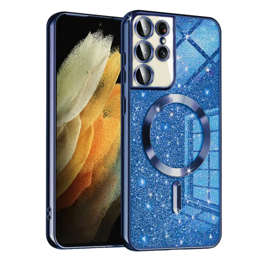 Калъф за Samsung Galaxy S21 Ultra 5G - Luxury Glitter MagSafe - Deep Blue