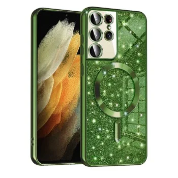 Калъф за Samsung Galaxy S21 Ultra 5G - Luxury Glitter MagSafe - Deep Green