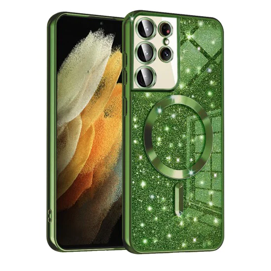 Калъф за Samsung Galaxy S21 Ultra 5G - Luxury Glitter MagSafe - Deep Green