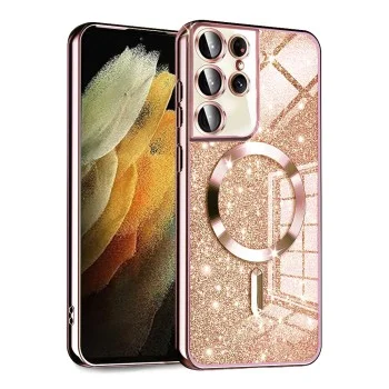 Калъф за Samsung Galaxy S21 Ultra 5G - Luxury Glitter MagSafe - Rose Gold