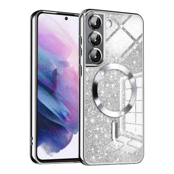 Калъф за Samsung Galaxy S22 5G - Луксозен Glitter MagSafe - Сребрист
