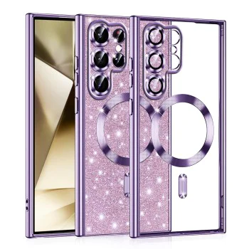 Калъф за Samsung Galaxy S22 Ultra 5G - Луксозен Glitter MagSafe - Светло лилав