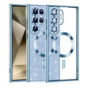 Калъф за Samsung Galaxy S22 Ultra 5G - Луксозен Glitter MagSafe - Светло син