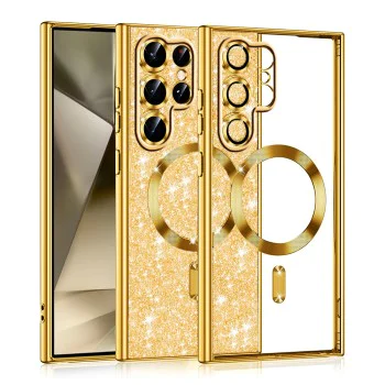Калъф за Samsung Galaxy S22 Ultra 5G - Луксозен Glitter MagSafe - Златен