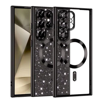 Калъф за Samsung Galaxy S22 Ultra 5G - Luxury Glitter MagSafe - Черен