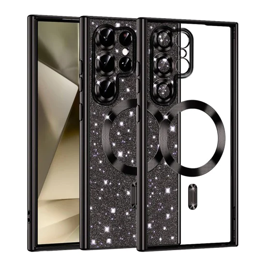 Калъф за Samsung Galaxy S22 Ultra 5G - Luxury Glitter MagSafe - Черен