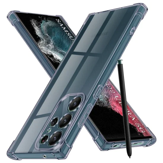 Калъф за Samsung Galaxy S22 Ultra 5G - Techsuit - Удароустойчив Clear Silicone - Опушено Черен