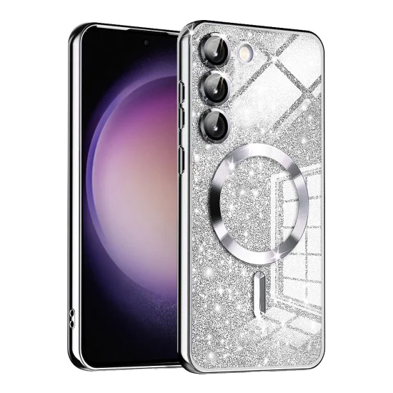 Калъф за Samsung Galaxy S23 - Луксозен Glitter MagSafe - Сребрист