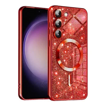 Калъф за Samsung Galaxy S23 Plus - Luxury Glitter MagSafe - Червен