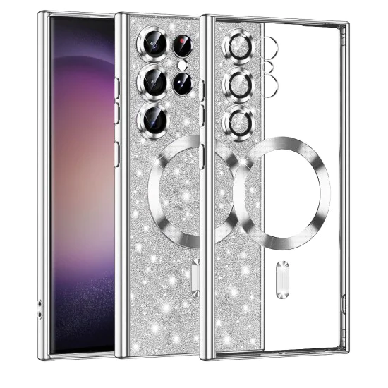 Калъф за Samsung Galaxy S23 Ultra - Луксозен Glitter MagSafe - Сребрист