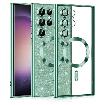 Калъф за Samsung Galaxy S23 Ultra - Луксозен Glitter MagSafe - Светло зелен