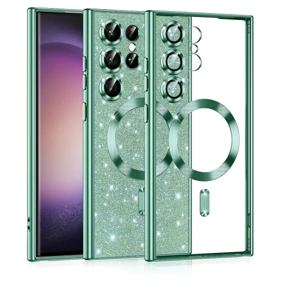 Калъф за Samsung Galaxy S23 Ultra - Луксозен Glitter MagSafe - Светло зелен