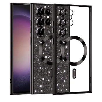 Калъф за Samsung Galaxy S23 Ultra - Luxury Glitter MagSafe - Черен
