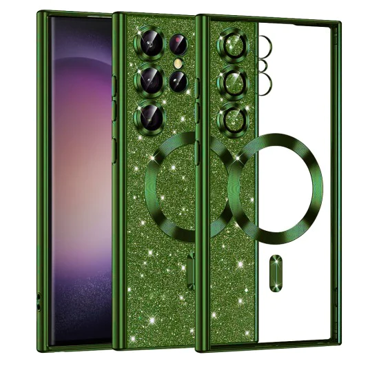Калъф за Samsung Galaxy S23 Ultra - Luxury Glitter MagSafe - Deep Green