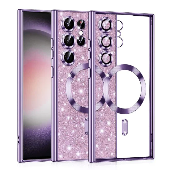Калъф за Samsung Galaxy S23 Ultra - Luxury Glitter MagSafe - Светло лилав