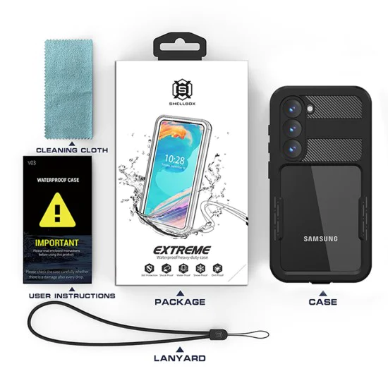 Калъф за Samsung Galaxy S23 - водоустойчив корпус ShellBox IP68 - черен