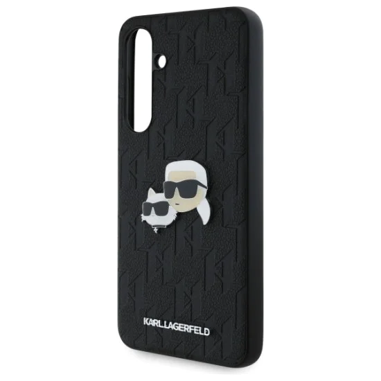 Калъф за Samsung Galaxy S24 FE - Karl Lagerfeld - Hardcase Leather (KLHCS24FEPGKLKCPK) - Monogram Karl&Chaoupette Head Pin