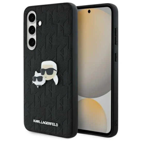 Калъф за Samsung Galaxy S24 FE - Karl Lagerfeld - Hardcase Leather (KLHCS24FEPGKLKCPK) - Monogram Karl&Chaoupette Head Pin