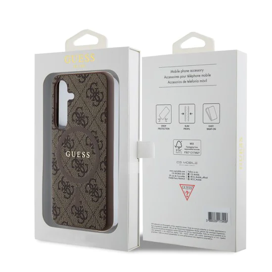 Калъф за Samsung Galaxy S24 - Guess 4G Collection Leather MagSafe (GUHMS24SG4GFRW) - Кафяв