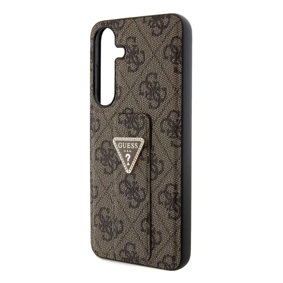 Калъф за Samsung Galaxy S24 - Guess Grip Stand 4G Triangle Triangle Strass (GUHCS24SPGSGS4TDW) - Кафяв
