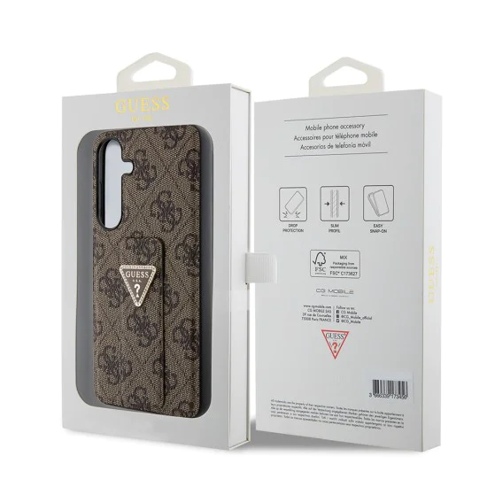 Калъф за Samsung Galaxy S24 - Guess Grip Stand 4G Triangle Triangle Strass (GUHCS24SPGSGS4TDW) - Кафяв
