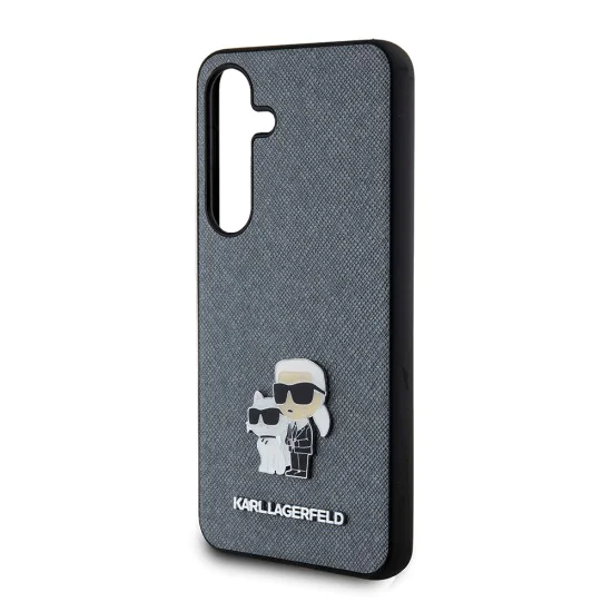 Калъф за Samsung Galaxy S24 - Karl Lagerfeld Saffiano (KLHCHCS24SPSAKCMPG) - Grey Karl&Choupette Metal Pin