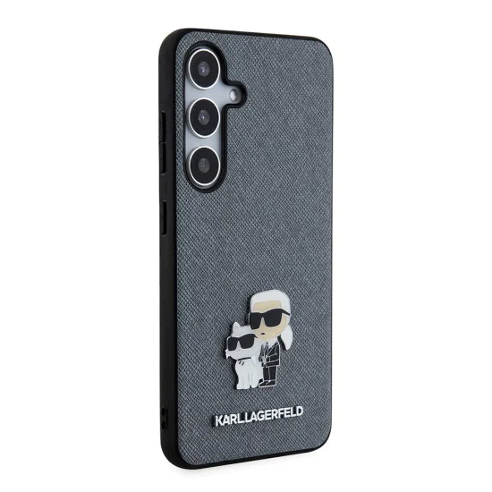 Калъф за Samsung Galaxy S24 - Karl Lagerfeld Saffiano (KLHCHCS24SPSAKCMPG) - Grey Karl&Choupette Metal Pin