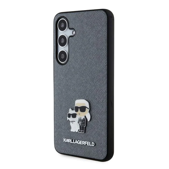 Калъф за Samsung Galaxy S24 - Karl Lagerfeld Saffiano (KLHCHCS24SPSAKCMPG) - Grey Karl&Choupette Metal Pin