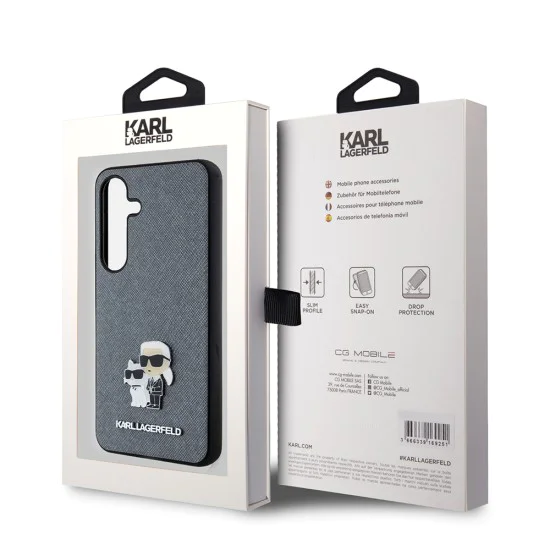 Калъф за Samsung Galaxy S24 - Karl Lagerfeld Saffiano (KLHCHCS24SPSAKCMPG) - Grey Karl&Choupette Metal Pin