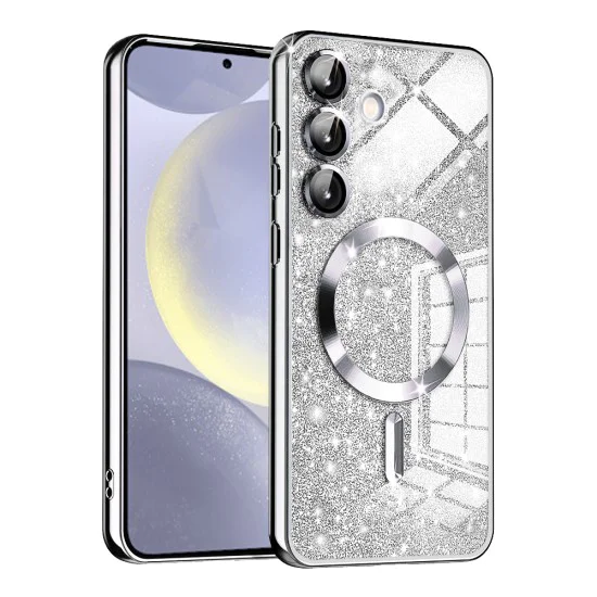 Калъф за Samsung Galaxy S24 - Луксозен Glitter MagSafe - Сребрист