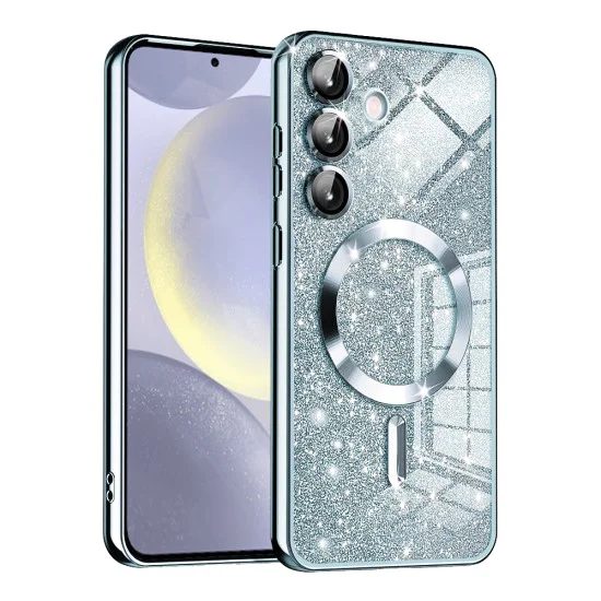 Калъф за Samsung Galaxy S24 - Луксозен Glitter MagSafe - Светло син