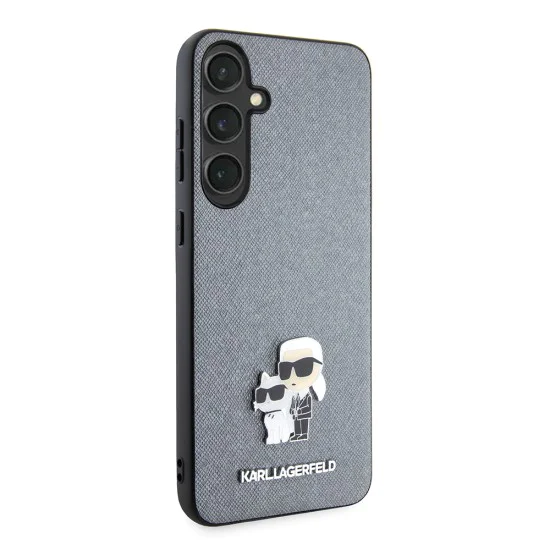 Калъф за Samsung Galaxy S24 Plus - Karl Lagerfeld Saffiano (KLHCHCS24MPSAKCMPG) - Grey Karl&Choupette Metal Pin