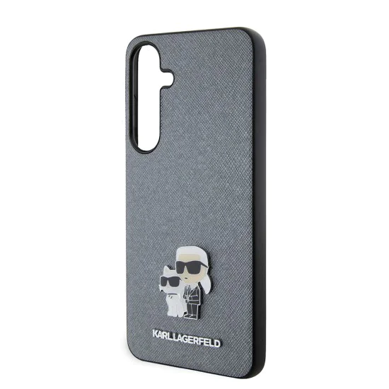 Калъф за Samsung Galaxy S24 Plus - Karl Lagerfeld Saffiano (KLHCHCS24MPSAKCMPG) - Grey Karl&Choupette Metal Pin