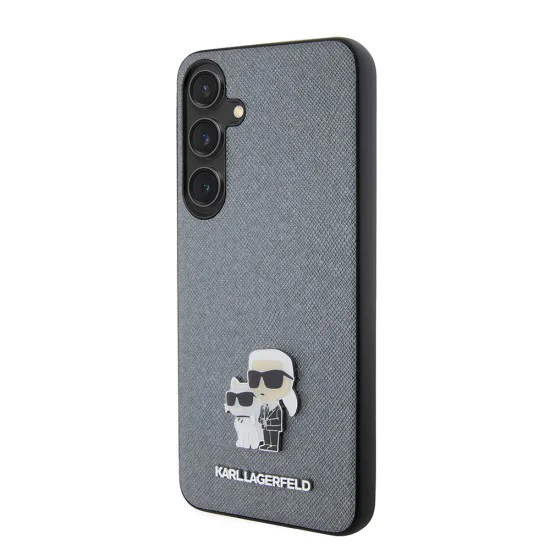Калъф за Samsung Galaxy S24 Plus - Karl Lagerfeld Saffiano (KLHCHCS24MPSAKCMPG) - Grey Karl&Choupette Metal Pin