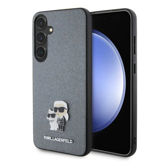 Калъф за Samsung Galaxy S24 Plus - Karl Lagerfeld Saffiano (KLHCHCS24MPSAKCMPG) - Grey Karl&Choupette Metal Pin