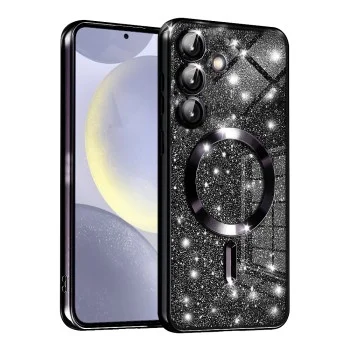 Калъф за Samsung Galaxy S24 Plus - Luxury Glitter MagSafe - Черен