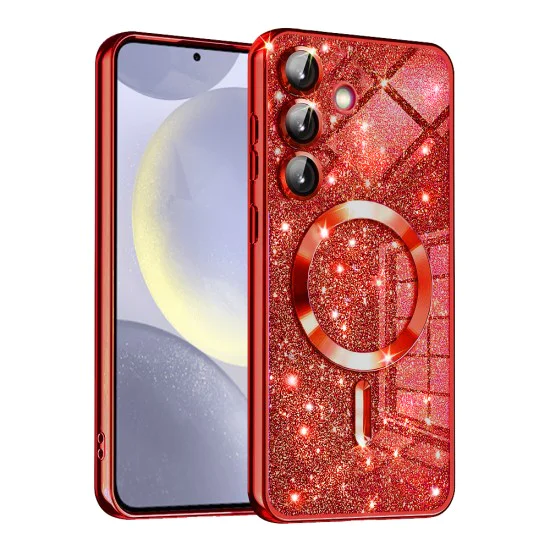 Калъф за Samsung Galaxy S24 Plus - Luxury Glitter MagSafe - Червен