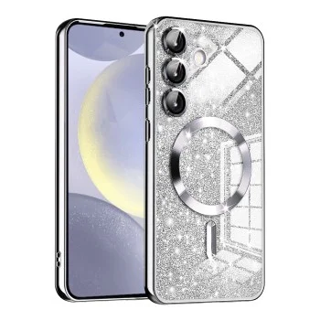 Калъф за Samsung Galaxy S24 Plus - Luxury Glitter MagSafe - Сребрист