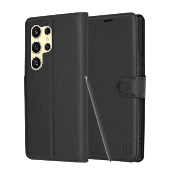 Калъф за Samsung Galaxy S24 Ultra - Кожено Протектор - Черен