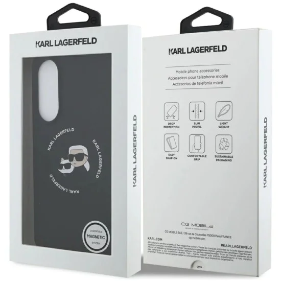 Калъф за Samsung Galaxy S25 Edge - Karl Lagerfeld - Силиконов Двойни Глави MagSafe (KLHMS25ESKCHTCK) - Черен