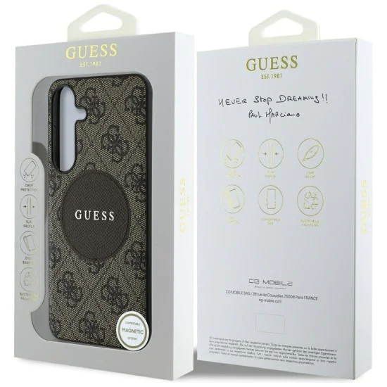 Калъф за Samsung Galaxy S25 - Guess - 4G Circle Classic Logo MagSafe (GUHMS25SP4PGRSGW) - Кафяв